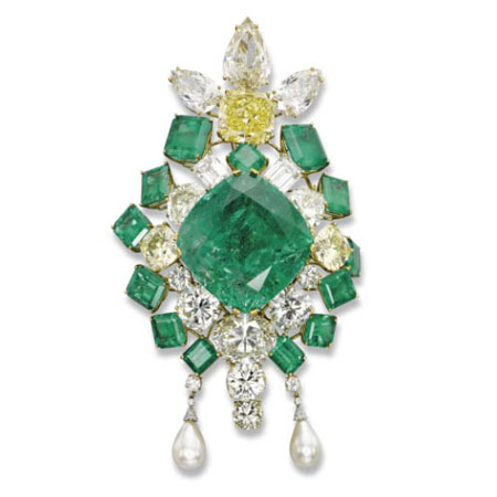Emerald and Diamond Brooch